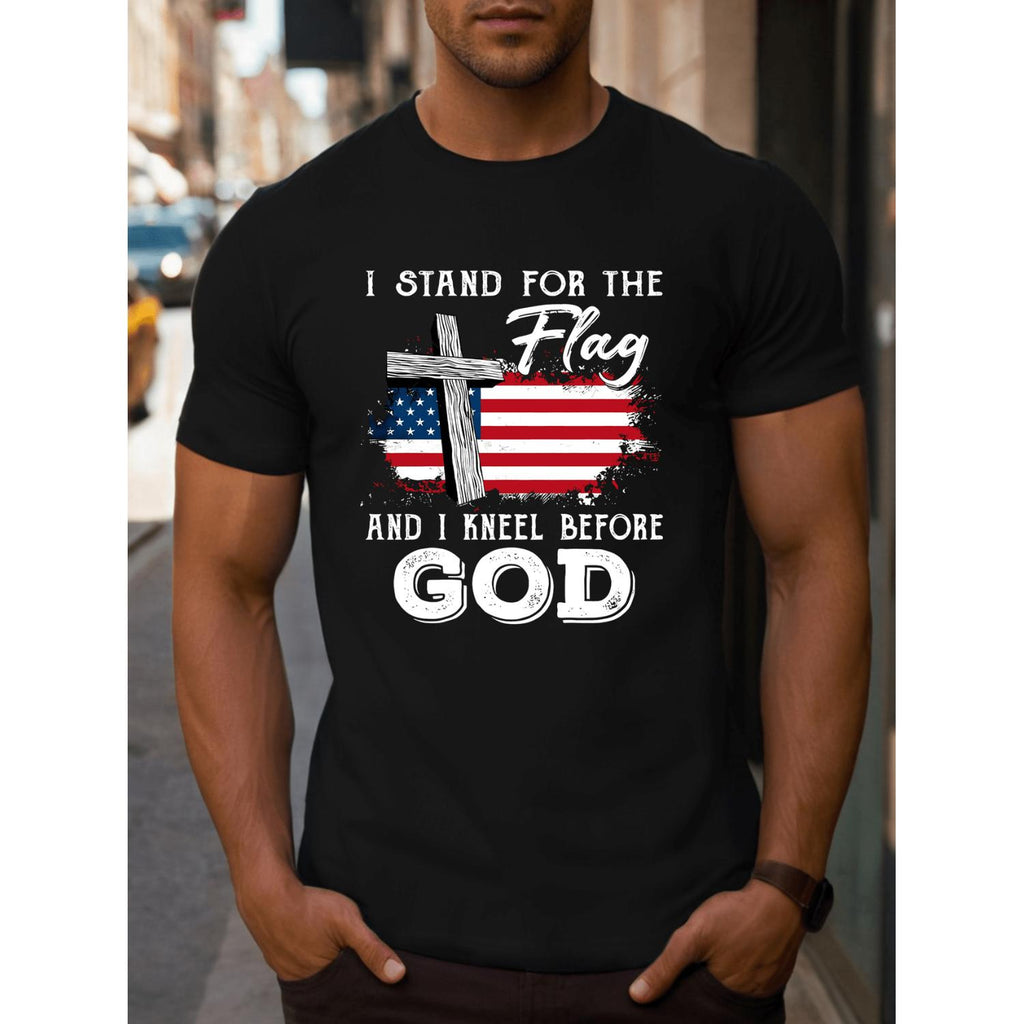 Mens Patriotic Cotton T Shirt Featuring Flag Graphic Casual Round Neck 220g Thick Pure Cotton Machine Washable American Style Black Pure Cotton Tee