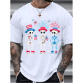 Plus Size Mens Printed T Shirt Featuring Patriotic Skeletons Family Design Casual Summer Tee 100 Percent Cotton Round Neck Stylish Short Sleeves Black Background