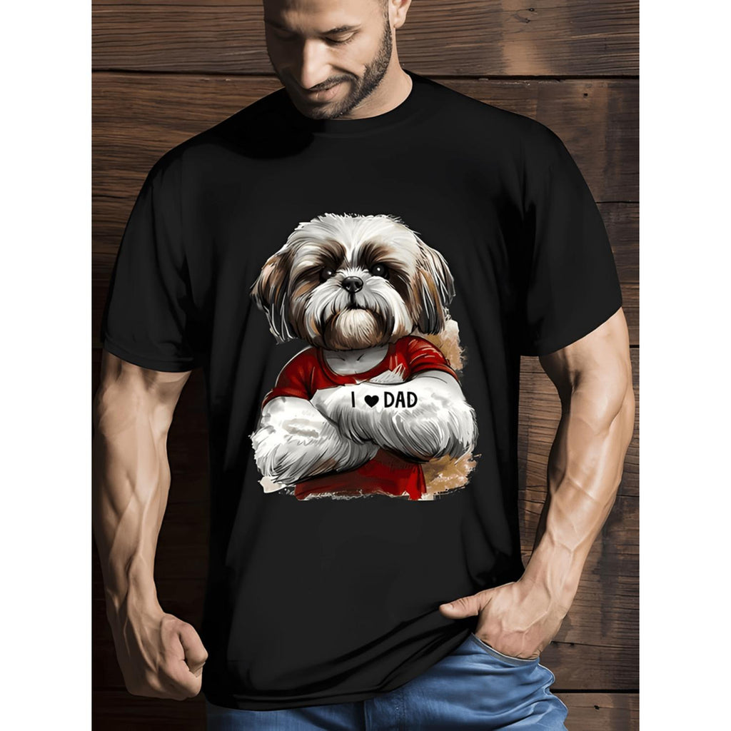 Cute Little Dog Mens Cotton T Shirt With 100 Pattern Printed Comfortable Versatile And Perfect For Summer White