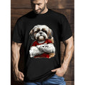 Cute Little Dog Mens Cotton T Shirt With 100 Pattern Printed Comfortable Versatile And Perfect For Summer White