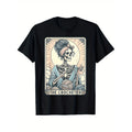 Mens Black Crocheter Tarot Card Graphic T Shirt Skeleton Mom Design Cotton Breathable Stretchy Casual Summer Tee For Outdoor Activities Street Style Machine Washable