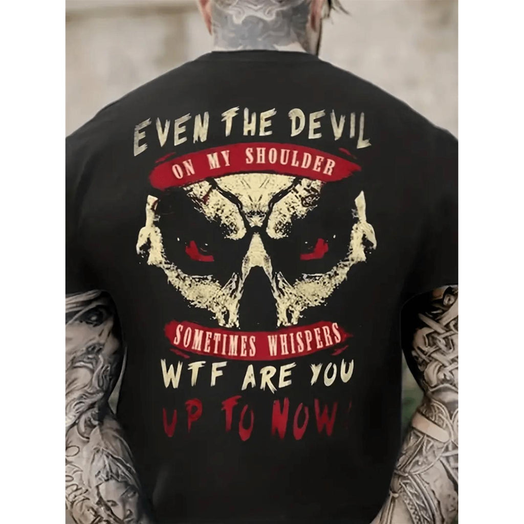 Mens Edgy Skull Graphic T Shirt Featuring The Devil Design Short Sleeve Round Neck Cotton Casual Tee Suitable For Summer Outdoor Wear And Casual Attire