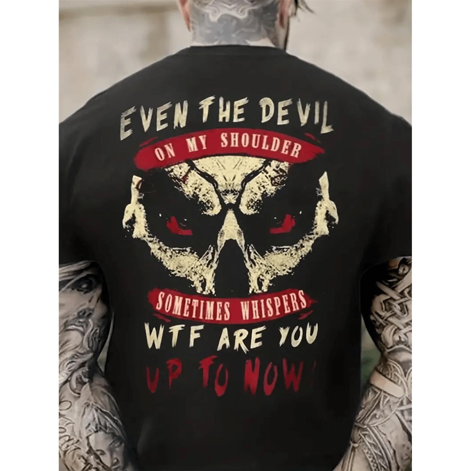 Mens Edgy Skull Graphic T Shirt Featuring The Devil Design Short Sleeve Round Neck Cotton Casual Tee Suitable For Summer Outdoor Wear And Casual Attire