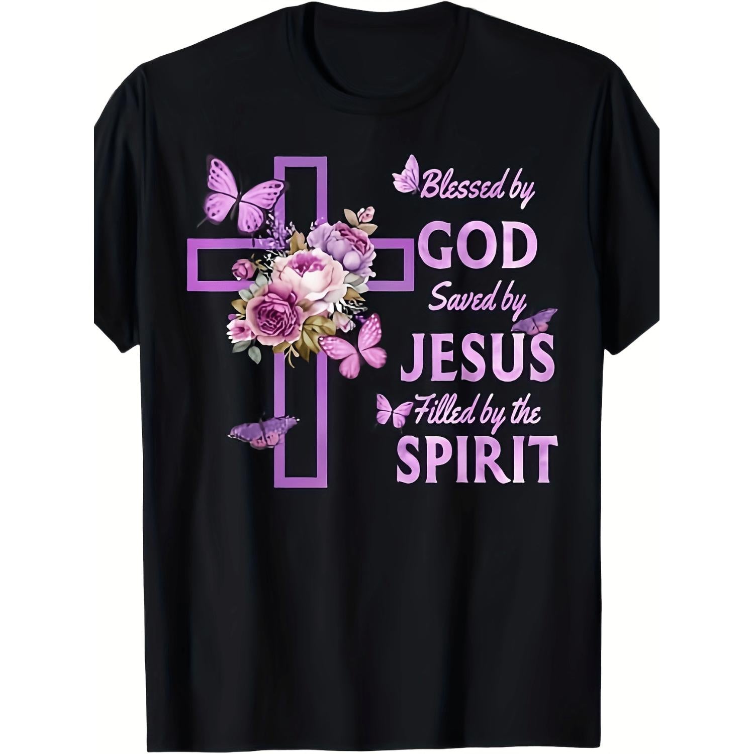 God Purple Flower Cotton T Shirt Black with 220 GSM Fabric