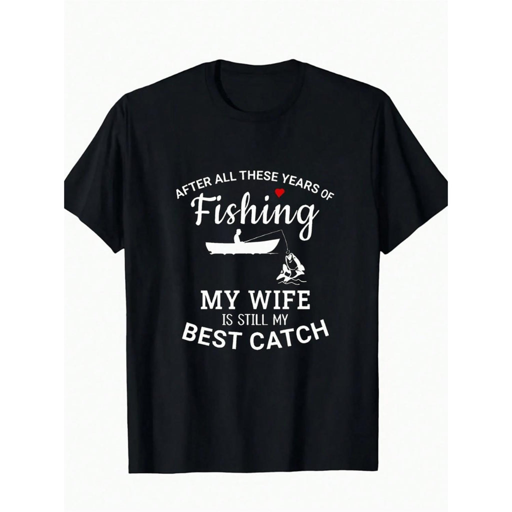 Mens Fishing Graphic T Shirt Casual Black Cotton Tee Breathable Soft Round Neck Short Sleeve Wear for Fishing