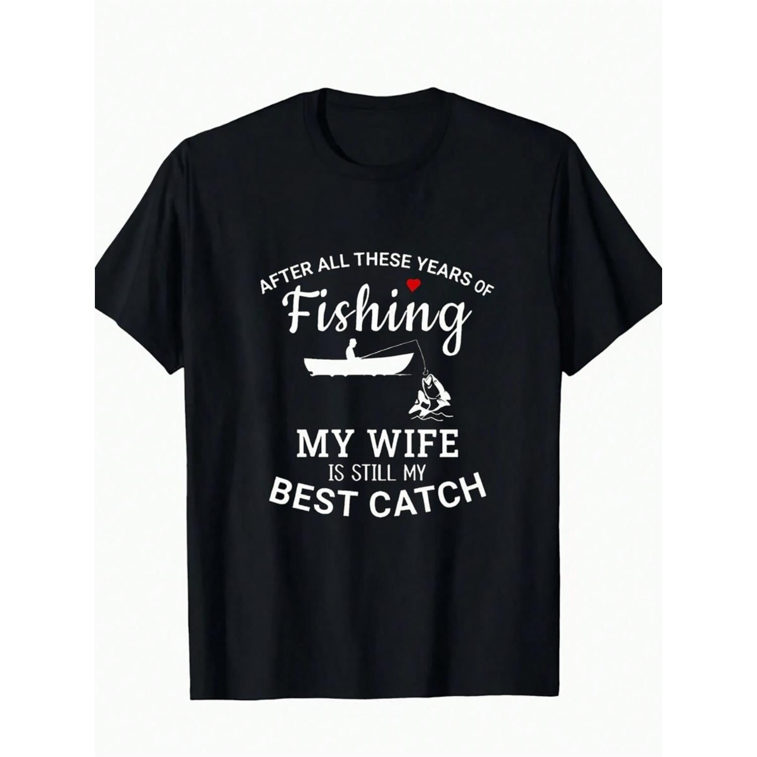 Mens Fishing Graphic T Shirt Casual Black Cotton Tee Breathable Soft Round Neck Short Sleeve Wear for Fishing