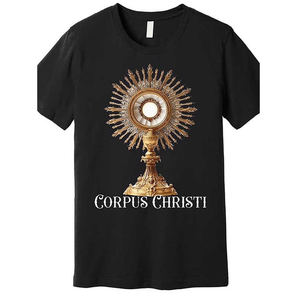 Mens T Shirt With Graphic 100 Percent Cotton 180gsm Stitched Short Sleeve Crewneck Religious Catholic Communion Design Regular Fit Casual Church Apparel Statement Comfortable Black Tee
