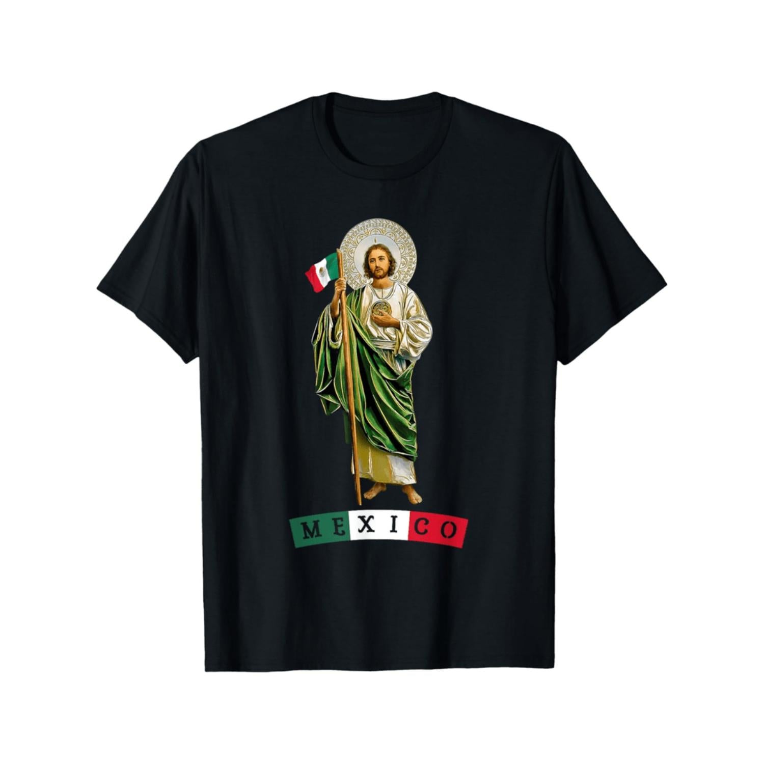 Men's Mexico Graphic Cotton T Shirt with Humorous Religious Design Black Casual Round Neck Tee for Birthday Fathers Day Gifts Boyfriend Dad Durable Print