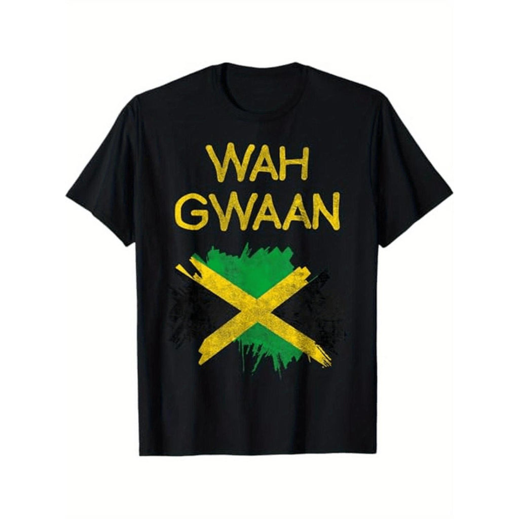 Lightweight Cotton TShirt Inspired by Jamaica Flag Reggae Pride Short Sleeve Round Neck in Black with Green and Yellow Graphics Perfect for Men and Women Suitable for Halloween Thanksgiving and Christmas in Sizes S to XXXL Festive Apparel