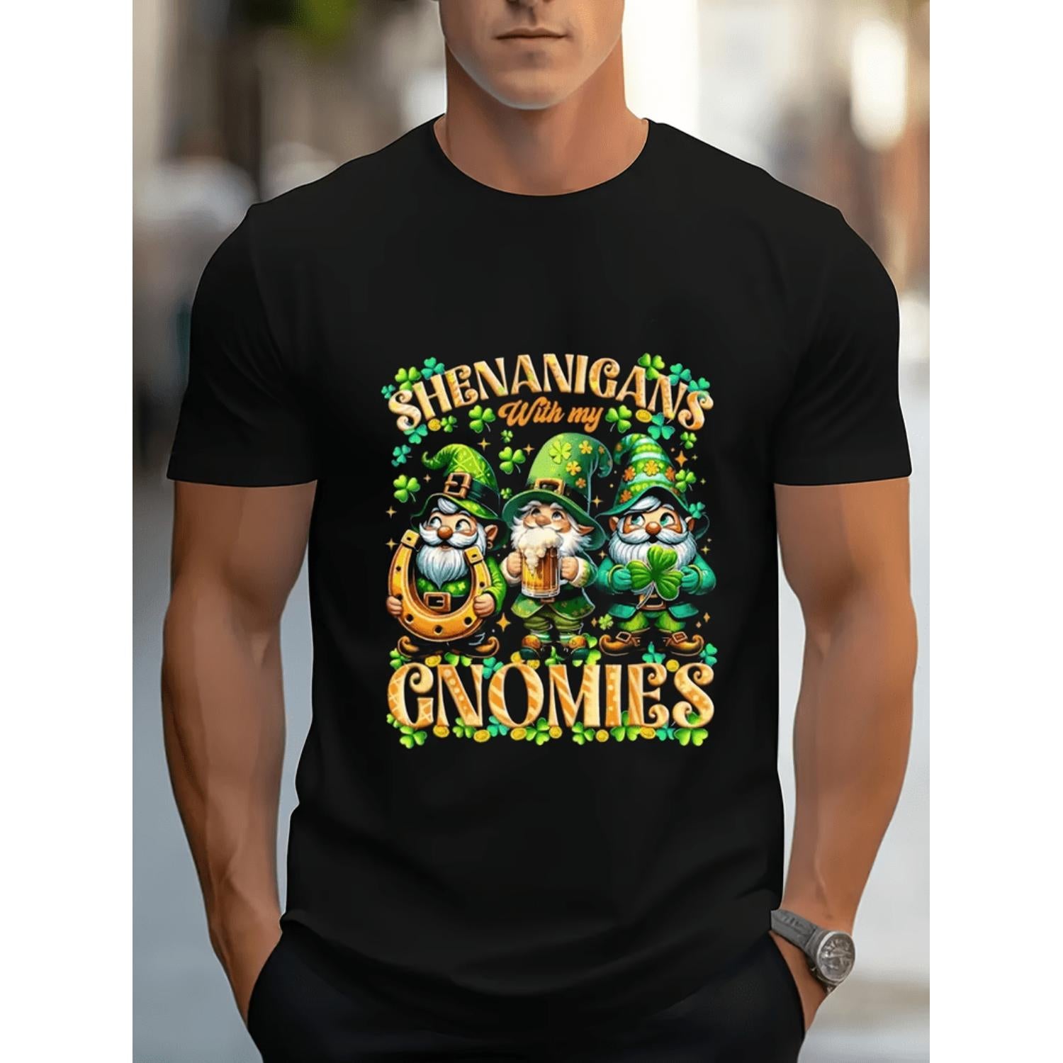 Mens Casual Vintage Black Cartoon Pattern Printed Cotton T Shirt Comfortable Round Neck Short Sleeve Versatile Half Sleeved Tee