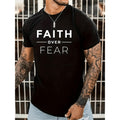 Mens Faith Over Fear Print Casual Short Sleeve Crew Neck T Shirt Summer Outdoor Black Mens Clothing