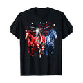 Patriotic 100 Percent Cotton T Shirt Featuring Colorful Horse Design Casual Round Neck Short Sleeve Ideal for Everyday Black Casual Wear