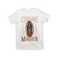 Womens And Mens 100 Percent Cotton White Casual T Shirt With Guadalupe Mary Graphic Print Round Neck Short Sleeve 220gsm Heavyweight Fabric Machine Washable