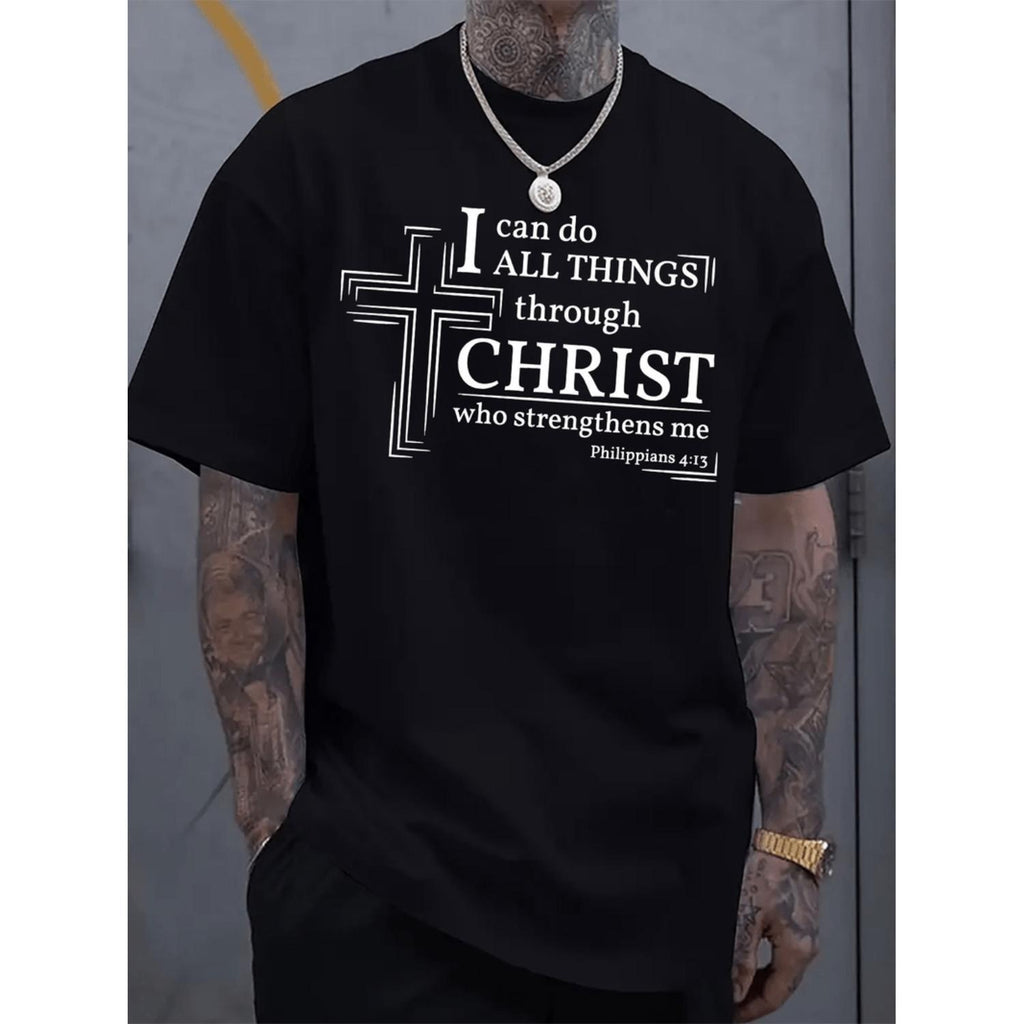 All Things Through Who Strengthens Me Mens Casual Short Sleeve Round Neck T Shirt Suitable For Spring And Autumn Summer Clothing Holiday Gift Top Thickness Unisex T Shirt