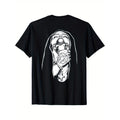Mens Nun Tattoo Graphic Tee Cotton Crew Neck T Shirt Geometric Pattern Casual Wear Medium Stretch Knit Fabric 180gsm Short Sleeves Regular Fit Black