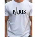 Tower Graphic Tee For Men Casual Short Sleeve Round Neck T Shirt Letter Print Breathable Polyester Fabric White
