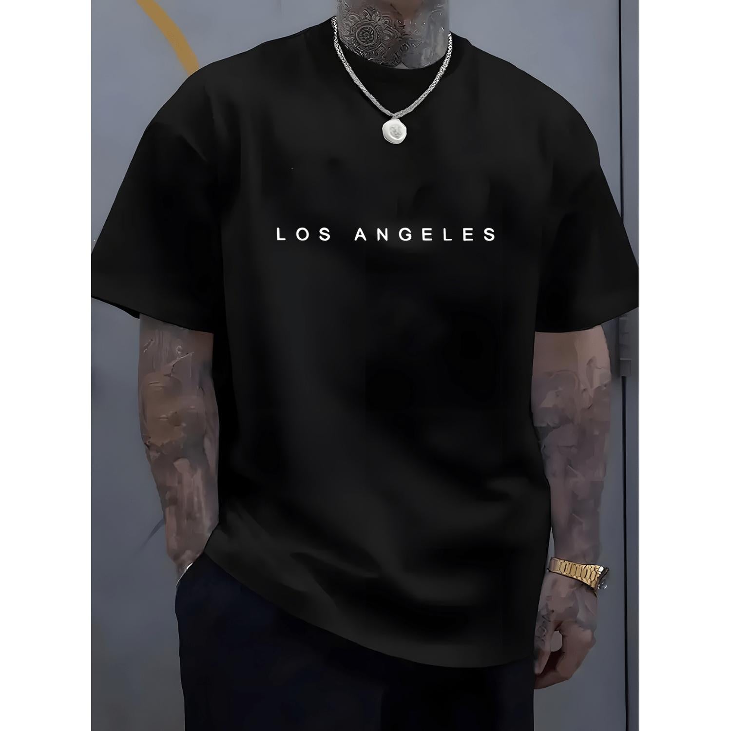 Mens Trendy Round Neck White TShirt Versatile Short Sleeves