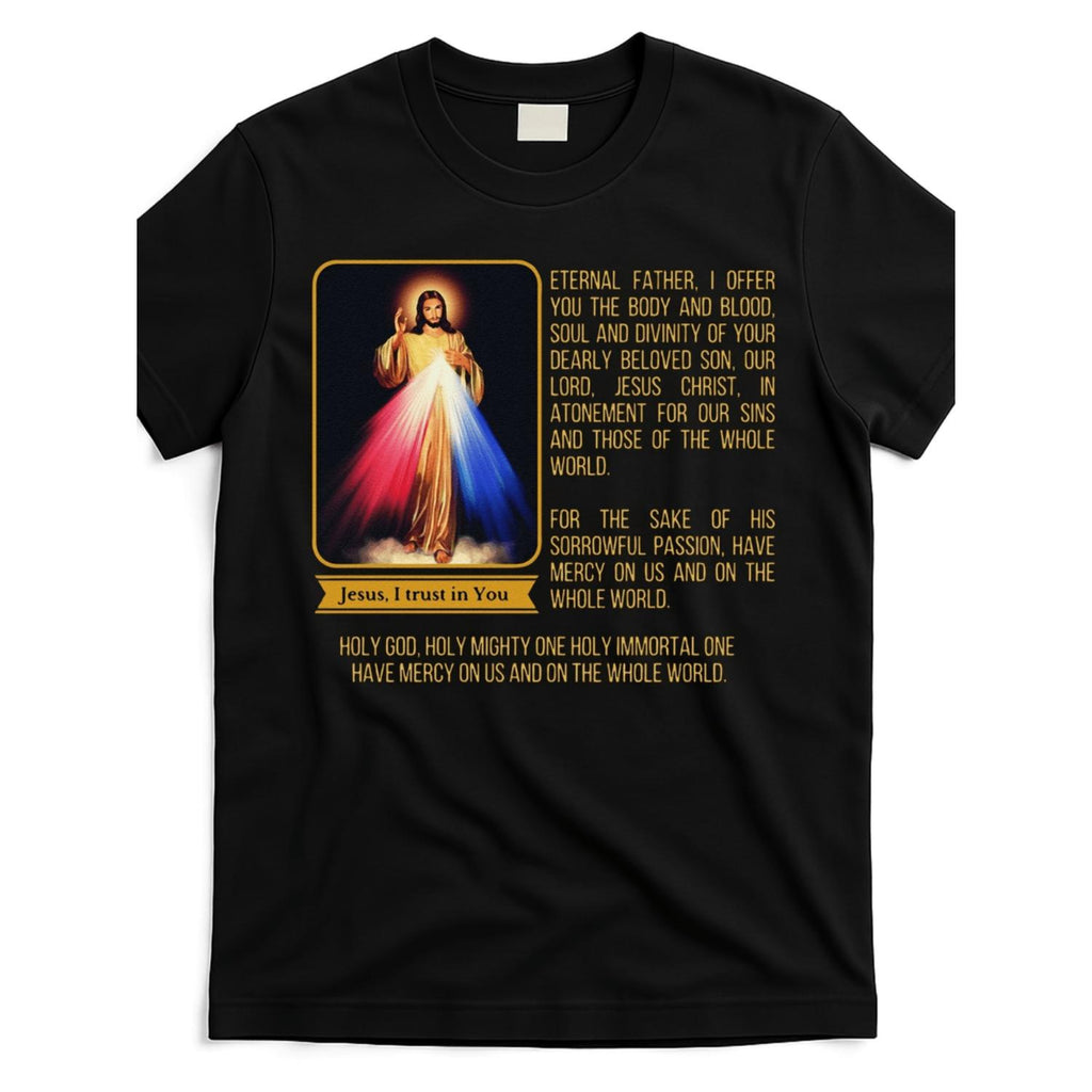 Divine Mercy Image Prayer Catholic Street Style Womens Tee Comfortable Cotton Round Neck Shorts Same Gender Design Sleeves Mens T Shirts Black