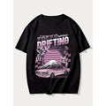 Mens Black Casual Short Sleeve T Shirt Featuring Tokyo Speed Drifting Graphic Racing Design Breathable Summer Tee Machine Washable Regular Fit Adult Casualwear Vibrant Print