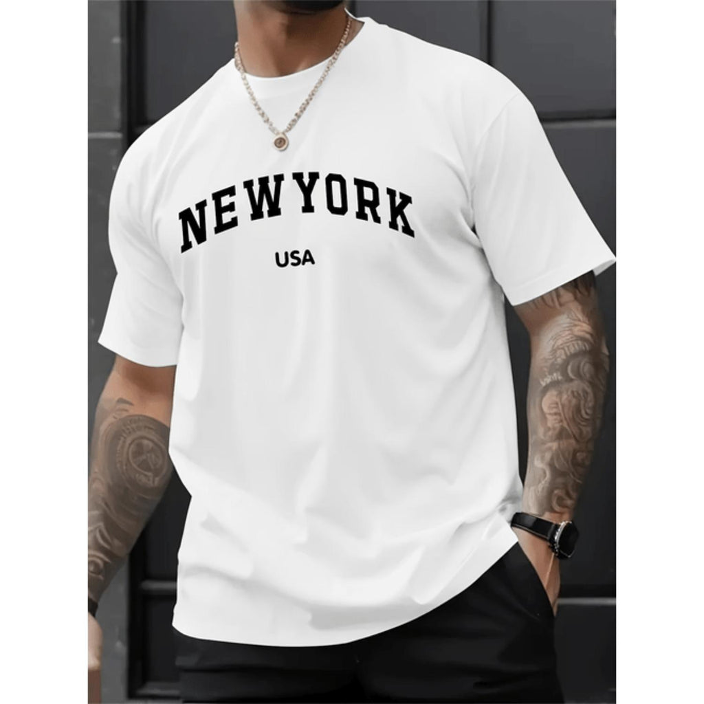 Mens Casual Short Sleeve T Shirt With USA Print Light Grey Regular Fit Round Neck Summer Tee Machine Washable Comfortable Lightweight Durable Fabric Graphic Crewneck Casualwear Summer Outfit