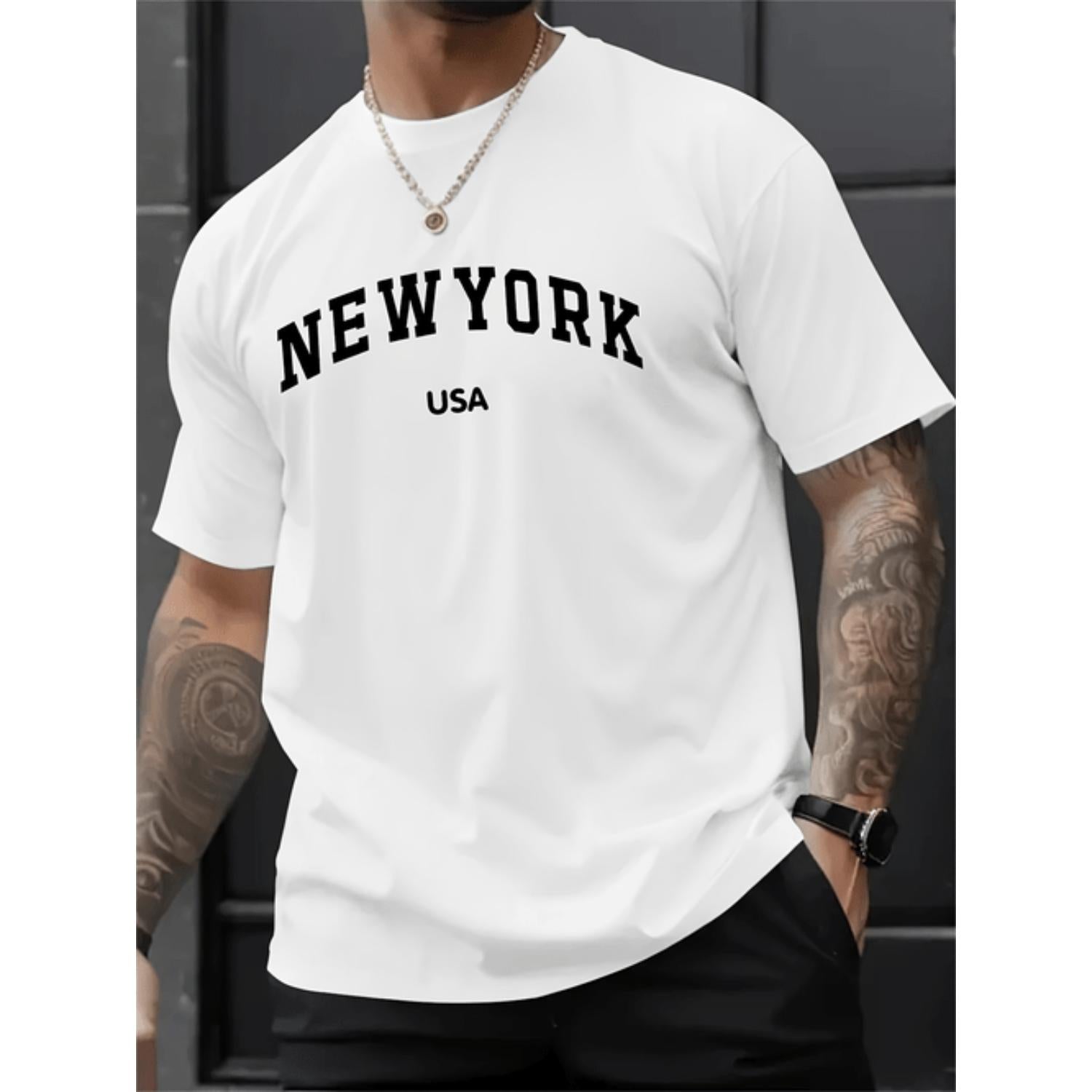 Mens Casual Short Sleeve T Shirt With USA Print Light Grey Regular Fit Round Neck Summer Tee Machine Washable Comfortable Lightweight Durable Fabric Graphic Crewneck Casualwear Summer Outfit