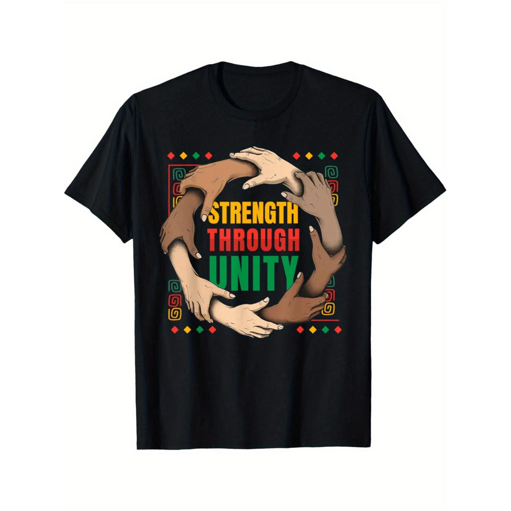 Juneteenth Celebration T Shirt Strength Through African Design 100 Percent Cotton Round Neck Tee for Men and Women Black History Month Gift Casual Themed Apparel Graphic Tee Breathable Fabric Black