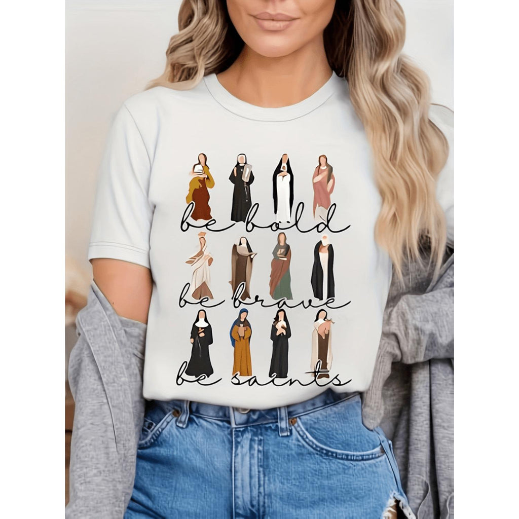 Casual Short Sleeve Crew Neck Christian Holy Day Girl Letter Pattern T Shirt for Spring Women White