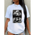 Stylish Letter Cartoon Print Womens Round Neck T Shirt Comfortable Breathable Versatile and Elegant Perfect for Daily Leisure and Summer Parties
