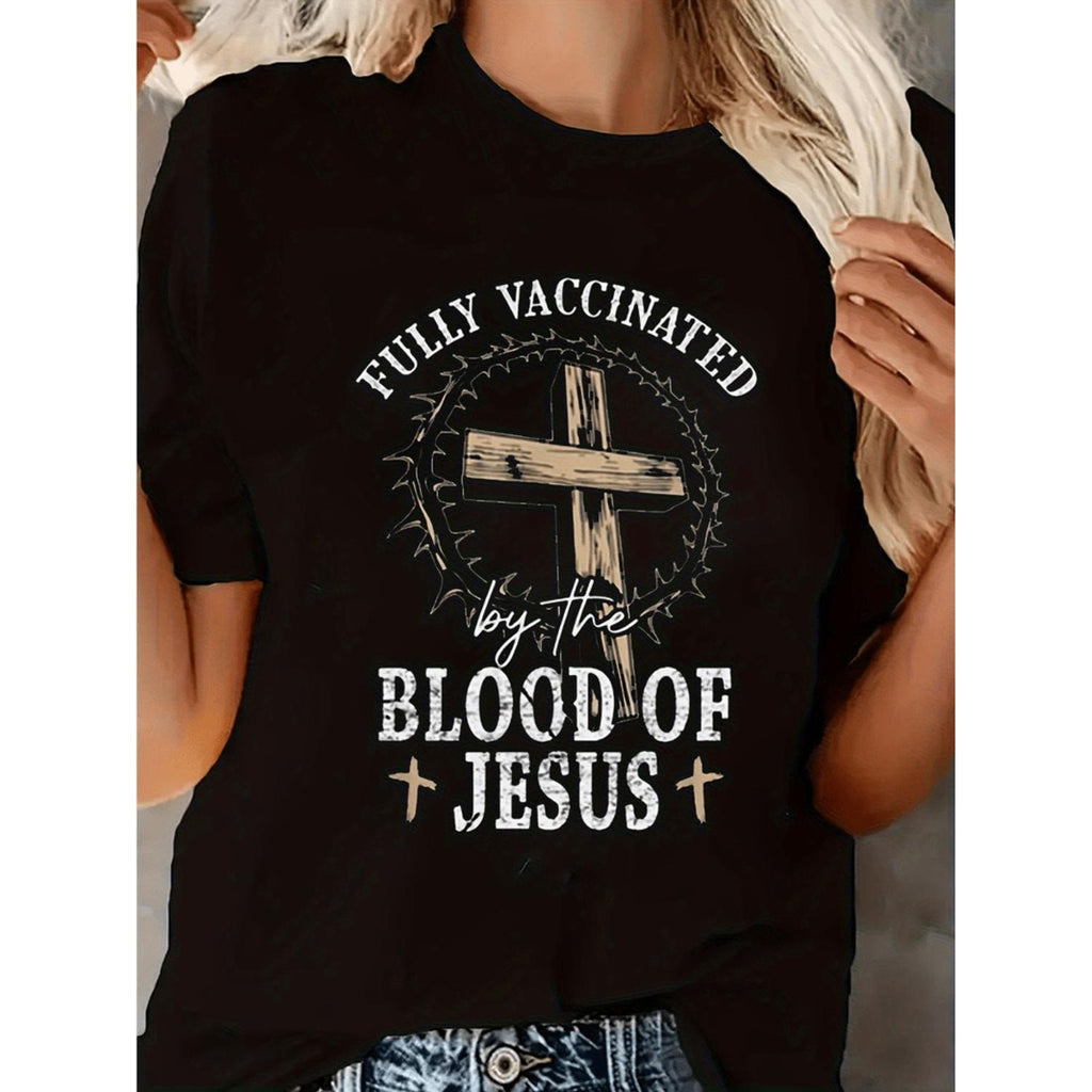 Women's Fully Blood Humor Graphic T Shirt Black Retro Loose Fit Short Sleeve Cotton Casual Top for Outdoor Yoga and Religious Gift