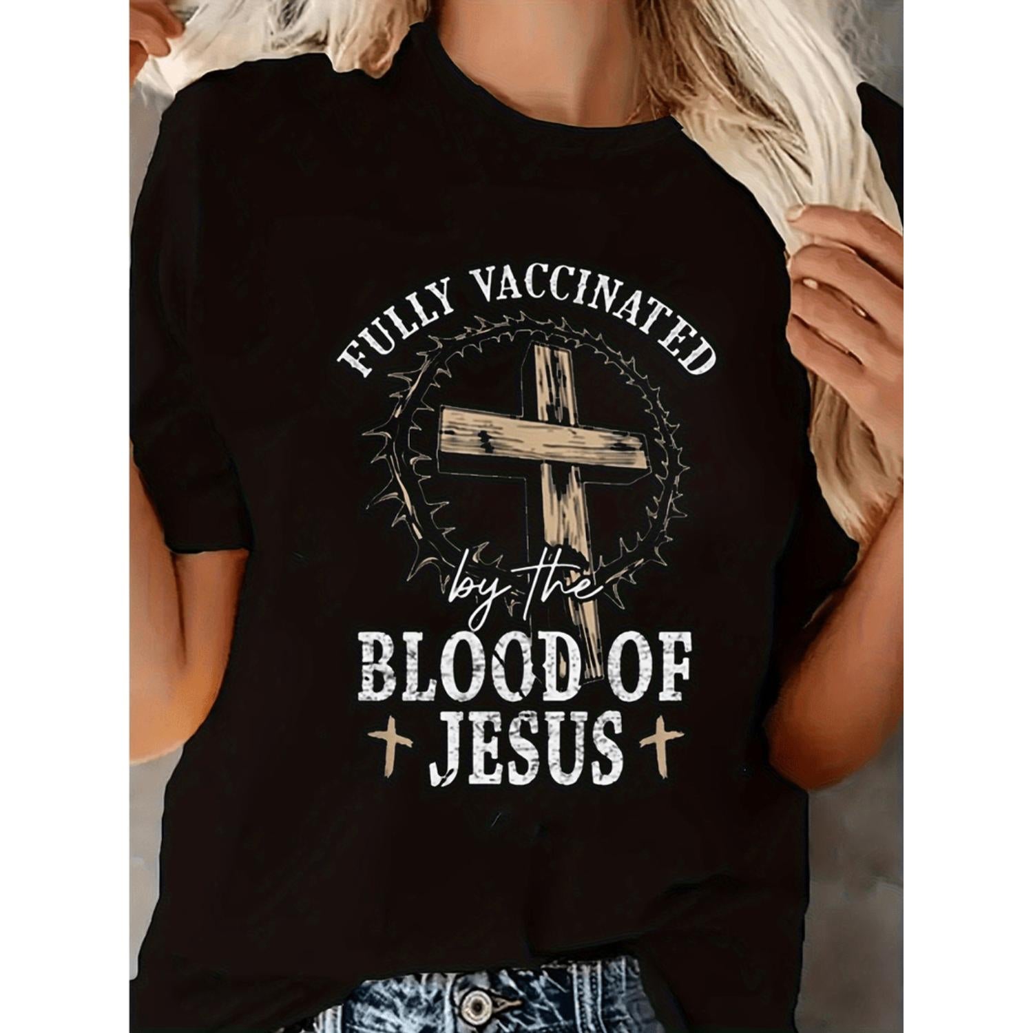 Women's Fully Blood Humor Graphic T Shirt Black Retro Loose Fit Short Sleeve Cotton Casual Top for Outdoor Yoga and Religious Gift