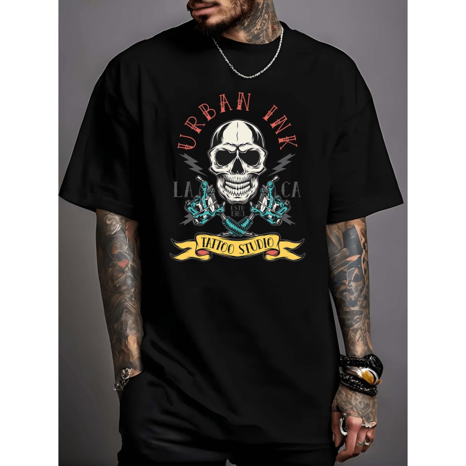 Mens Pure Black Skull Graphic TShirt