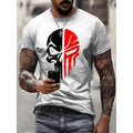 Mens Casual Skull Print Short Sleeve Crew Neck Knit T Shirt Polyester Blend Regular Fit Spring Autumn Fashion Tee White