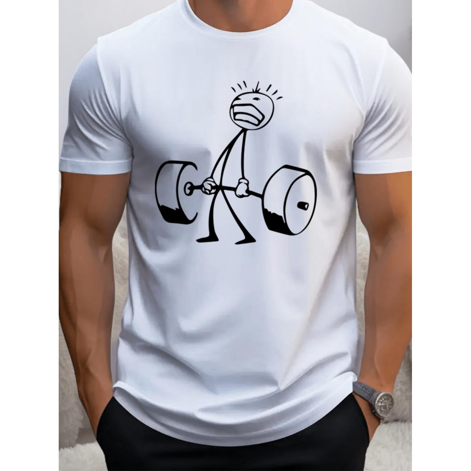 Mens Graphic Weightlifting Print T Shirt Breathable Crew Neck Short Sleeve Gym Tee With Black Dumbbell Design Durable Fabric Mixed Color For Spring And Summer Leisurewear