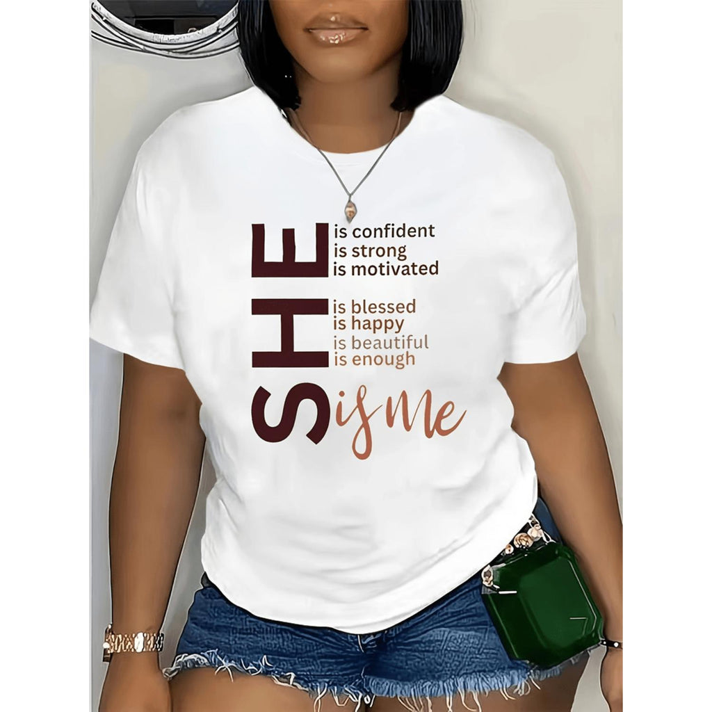 Plus Size Printed Casual Crew Neck Short Sleeve T Shirt Womens Plus Size White Clothing