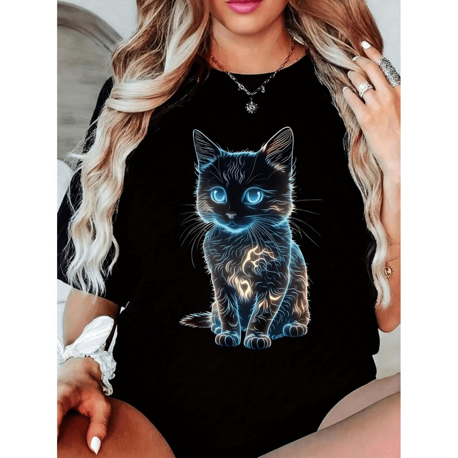 Plus Size Graphic Print T Shirt Short Sleeve Crew Neck Casual Top for Womens Plus Size Clothing Black
