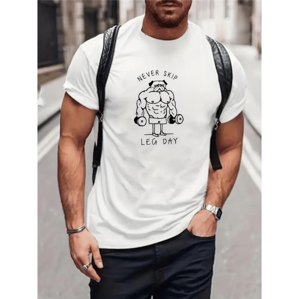 Mens Casual Muscle Print Short Sleeve Graphic T Shirt With Round Neck In Summer Knit Fabric