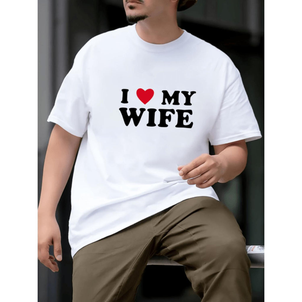 Mens Plus Size Casual T Shirt Featuring Letter Print Short Sleeve Round Neck Polyester Spandex Blend Machine Washable White