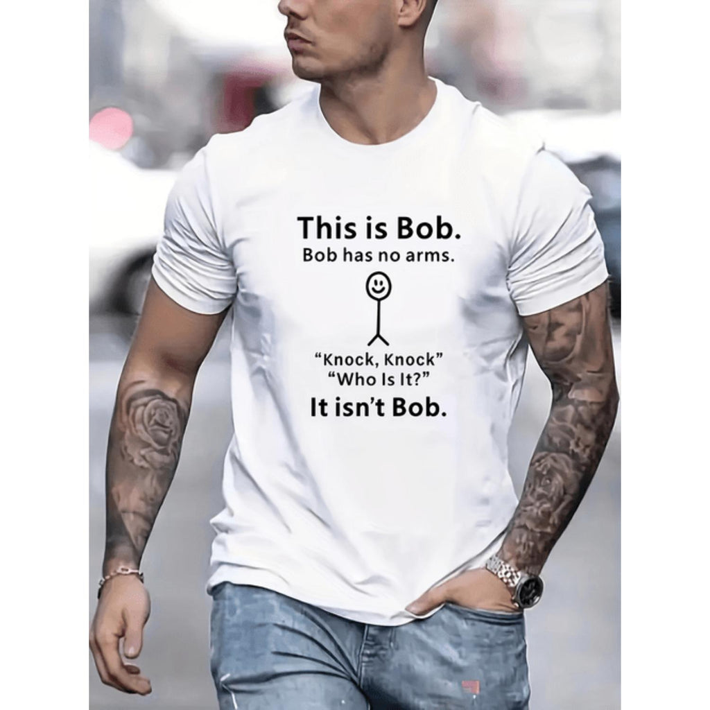 Mens Navy Blue Graphic Tee Featuring Humorous Quote Casual Round Neck T Shirt 100 Percent Polyester Machine Washable Suitable for Spring and Summer in Black