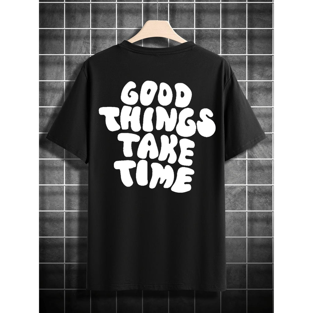 Three Piece Letters Print Mens Short Sleeve T Shirt Casual Round Neck Top Versatile Comfortable Tee For Spring In White Apricot And Black Colors