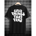 Three Piece Letters Print Mens Short Sleeve T Shirt Casual Round Neck Top Versatile Comfortable Tee For Spring In White Apricot And Black Colors