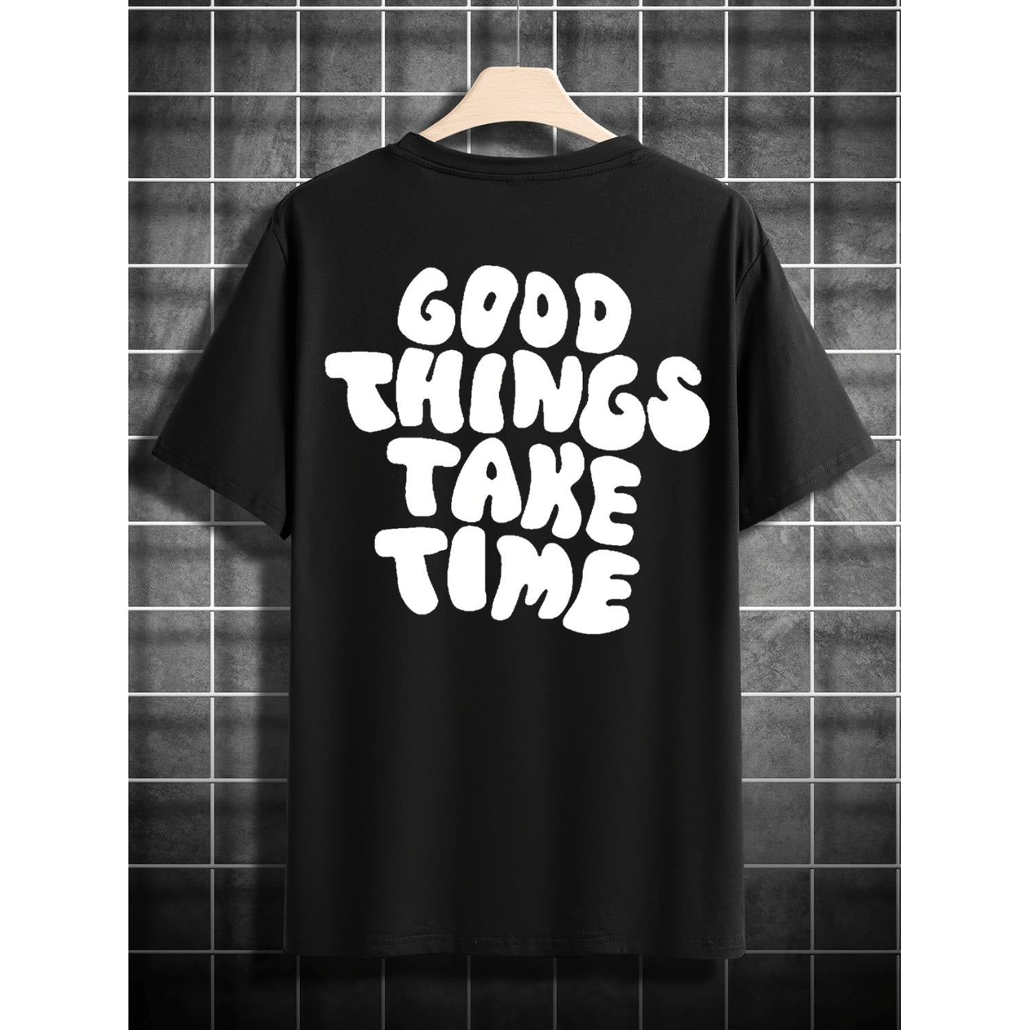 Three Piece Letters Print Mens Short Sleeve T Shirt Casual Round Neck Top Versatile Comfortable Tee For Spring In White Apricot And Black Colors