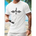Mens Casual Music Note Graphic Tee Short Sleeve Breathable Polyester Blend Machine Washable Summer Black
