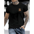 Mens Stretch Round Neck Summer T Shirt With Teddy Bear Pattern In Black Style