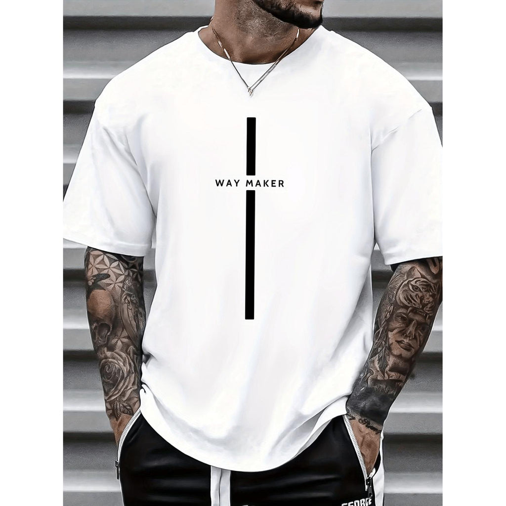 Mens Comfy Casual Elastic Crew Neck Print Short Sleeve T Shirts Perfect For Outdoor Activities Black