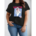 Women's Loose Fit Graphic Tee with Short Sleeves and Round Neck for Breathable Comfort in Black