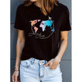 Womens Fashion Map And Letter Printed Tshirt Versatile Comfortable Easy To Care For Casual Short Sleeve Round Neck Lightweight Breathable Spring Summer Top