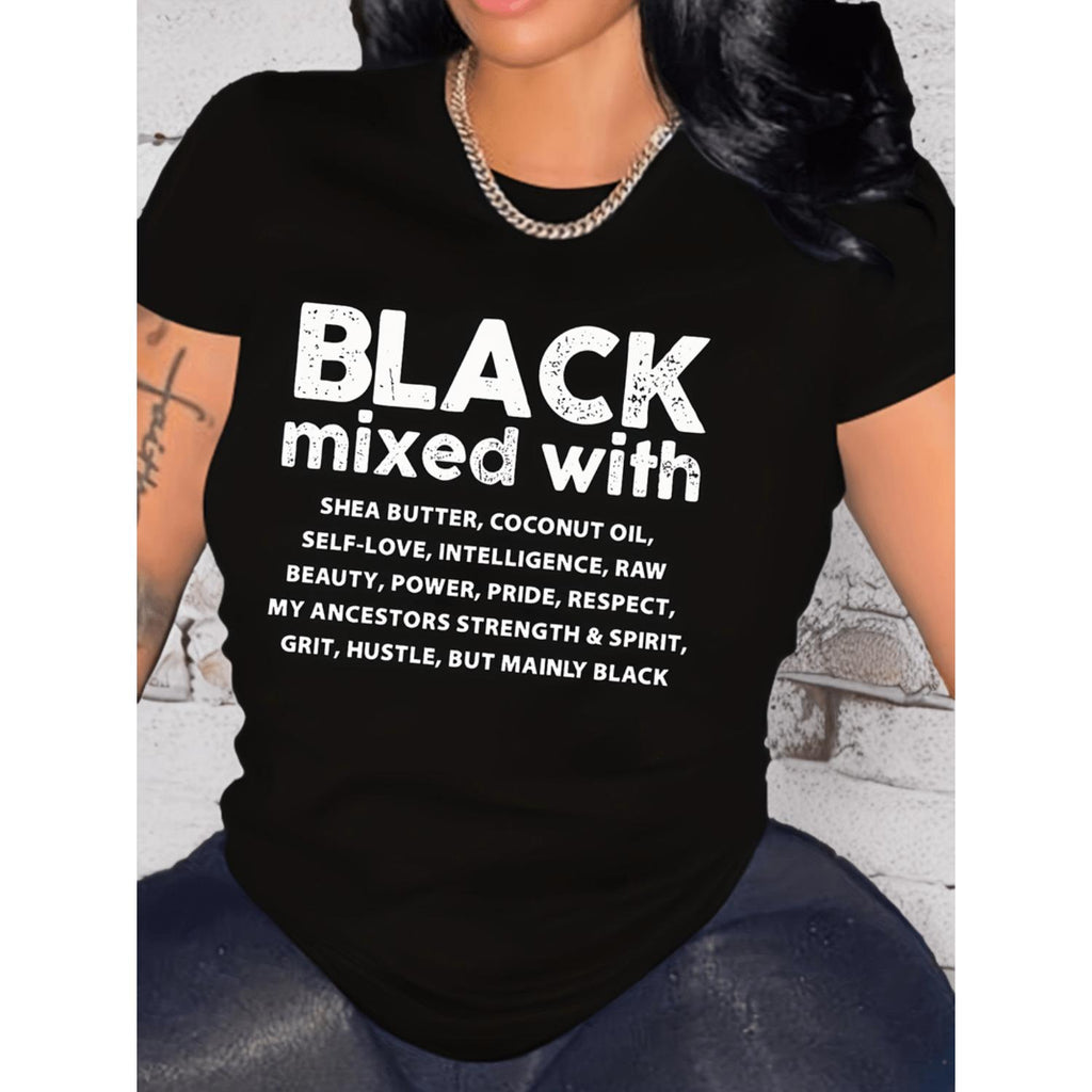 Letter Print Crew Neck Short Sleeve Casual T Shirt for Spring Summer Womens Clothing White