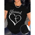 Cross Print Crew Neck Short Sleeve T Shirt Womens Black Suitable for Valentines Day Gifts