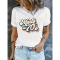 Plus Size Casual T Shirt for Women Featuring Art Letter Design with a 70 Round Neck Short Sleeve Medium Stretch Fit in Black