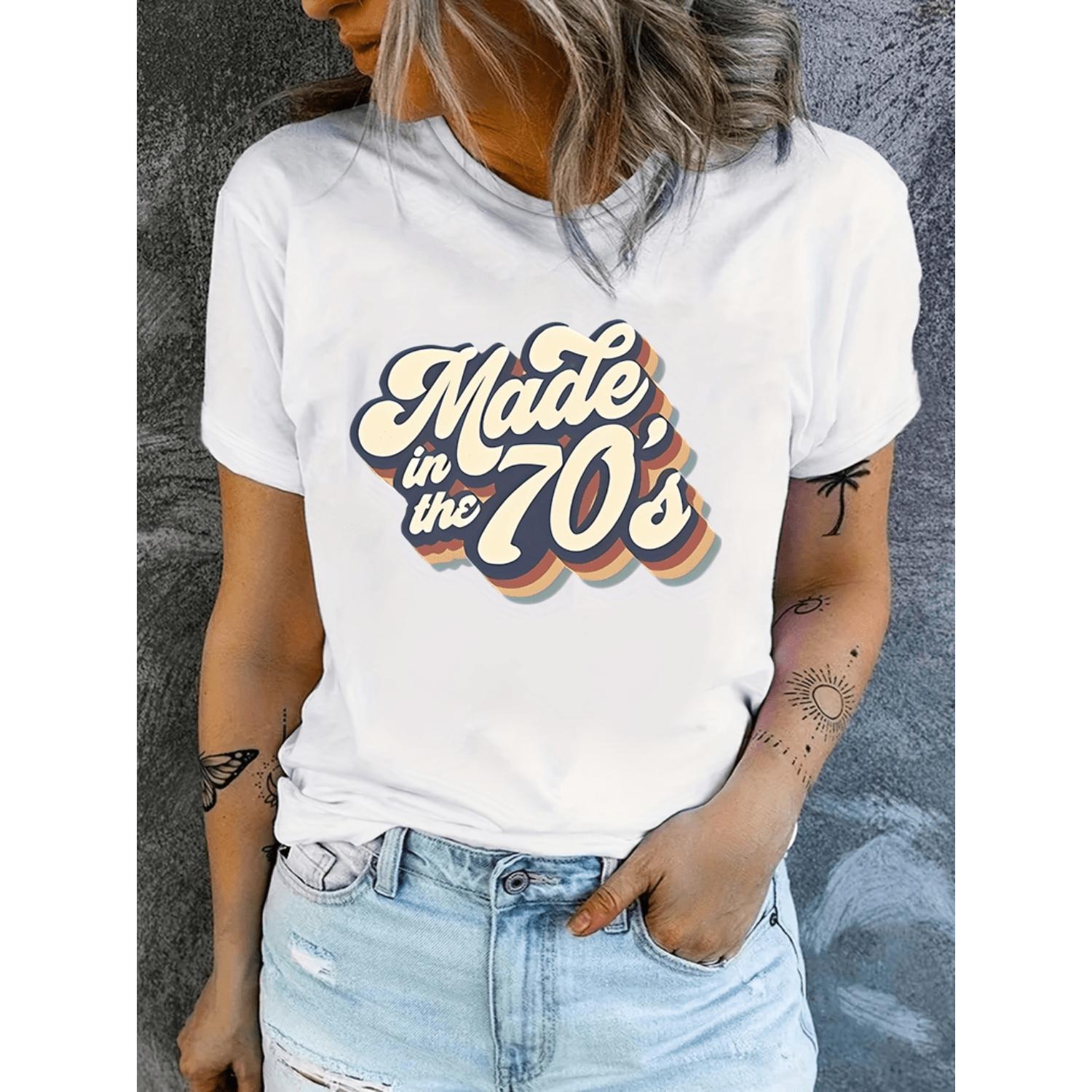 Plus Size Casual T Shirt for Women Featuring Art Letter Design with a 70 Round Neck Short Sleeve Medium Stretch Fit in Black